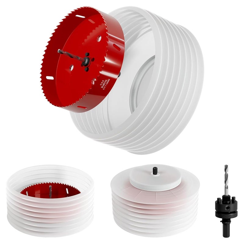 FIVELAKE 6.25" (159mm) Bi-Metal M42 High Speed Steel Hole Saw with Dust Bowl and Pilot Drill Bit, Smooth Cutting Edge for PVC, Drywall, Wood, Plastic, Gypsum Board, Rubber, Thin Metal - Image 1